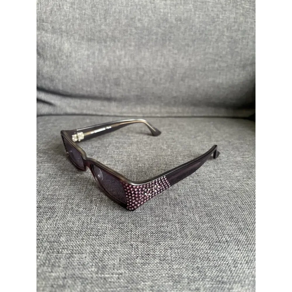Beausoleil Paris Womens Y2K Small Rectangle‎ Purple Jeweled Sunglasses 205 04